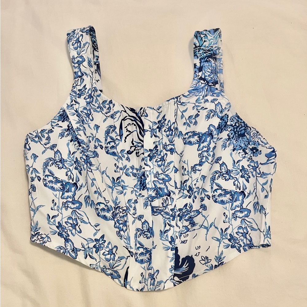 Blue floral corset top - size small